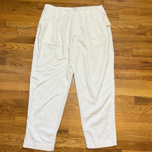 A New Day Womens 12 White Linen Pleated Trousers Pockets Basic Spring Summer New - Picture 1 of 9